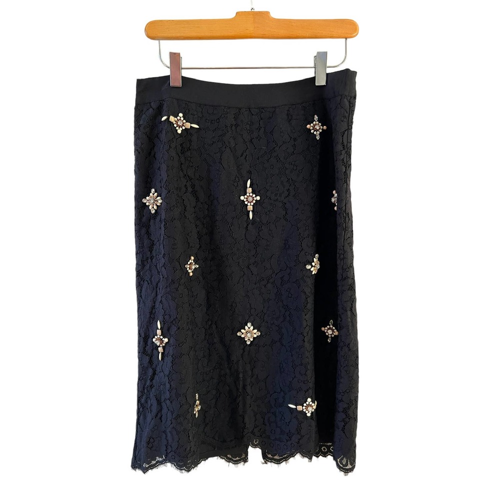 Joie Black Lace Pencil Skirt with Embellishments